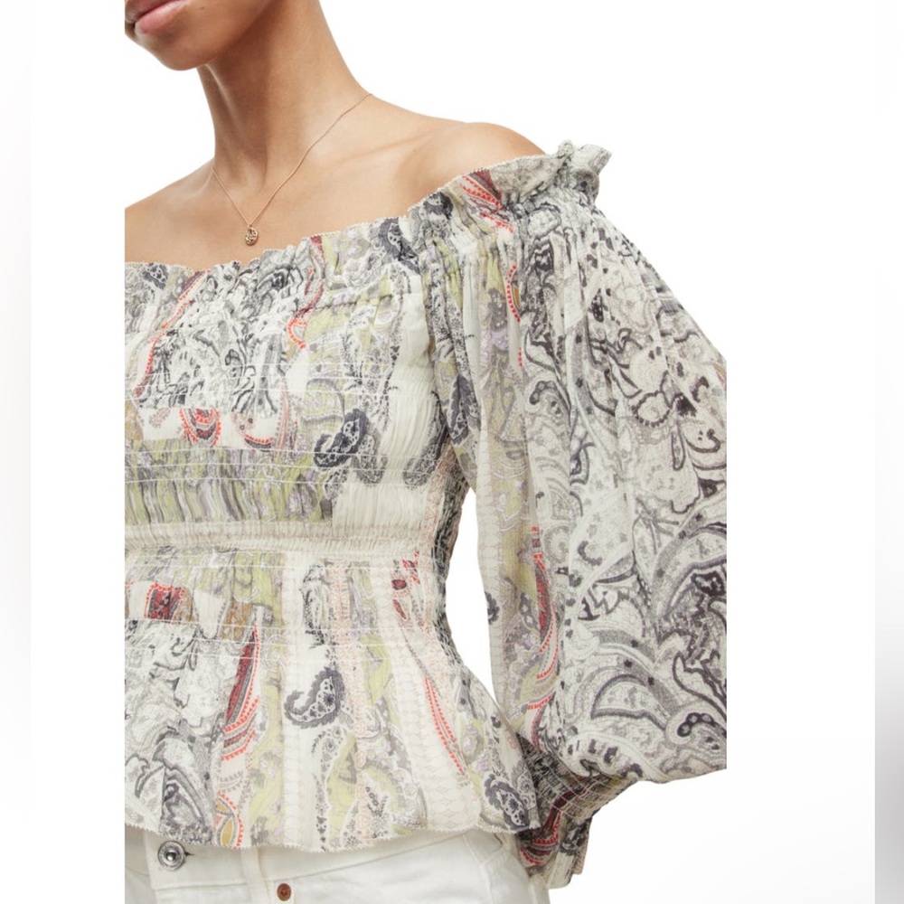NWT‎ ALL SAINTS LARA MAKUTU OFF THE SHOULDER SMOCKED BOHO TOP - Picture 4 of 6